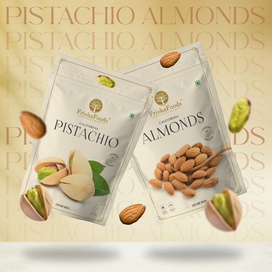 Premium California Almonds | California Roasted and Salted Pistachio (250g each)