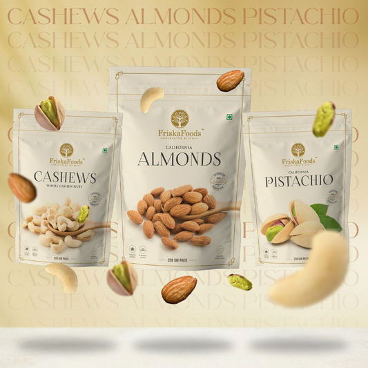 California Almonds | Whole Cashew Nut | California Roasted and Salted Pistachio (250g each)