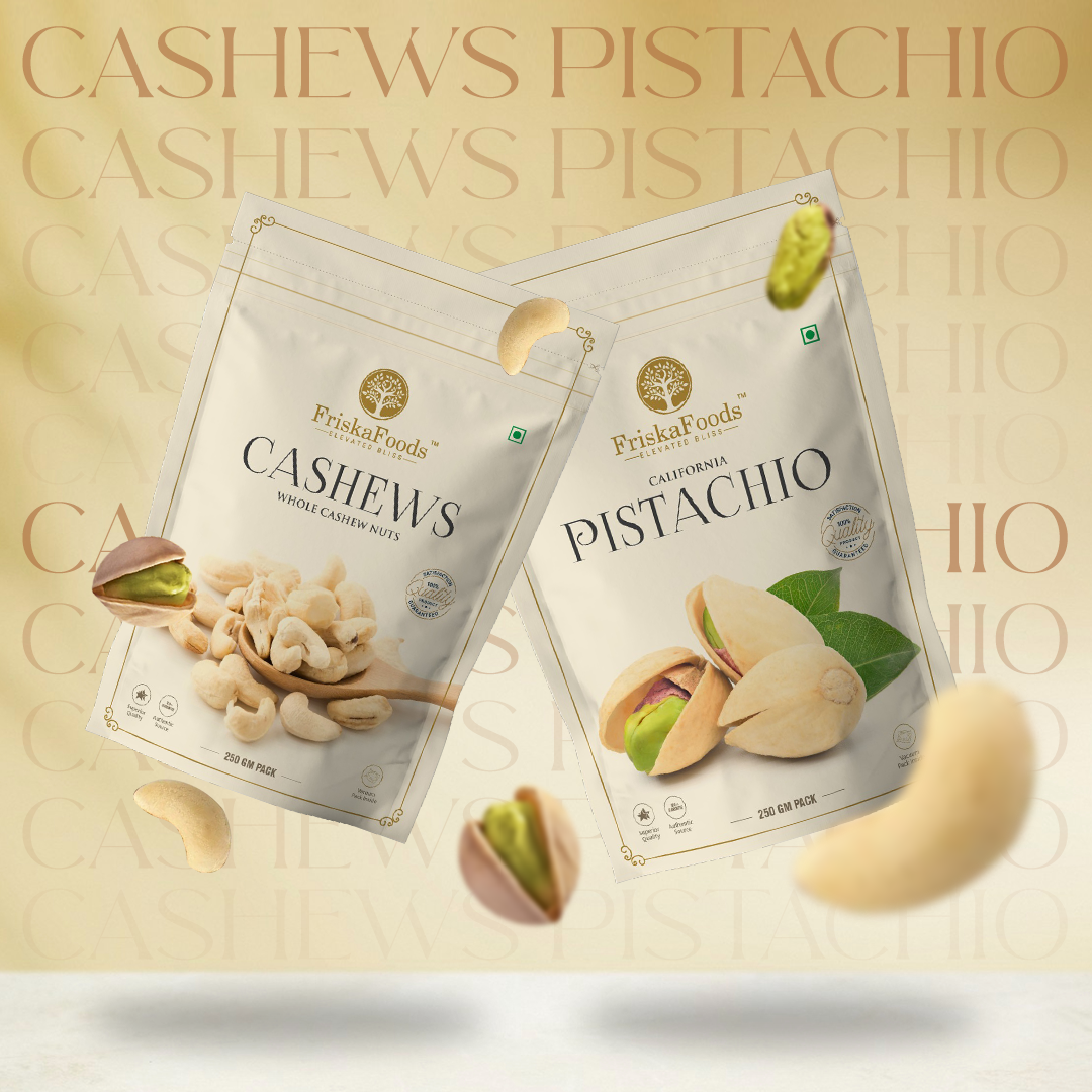 Premium Whole Cashew Nuts | California Roasted and Salted Pistachio (250g each)